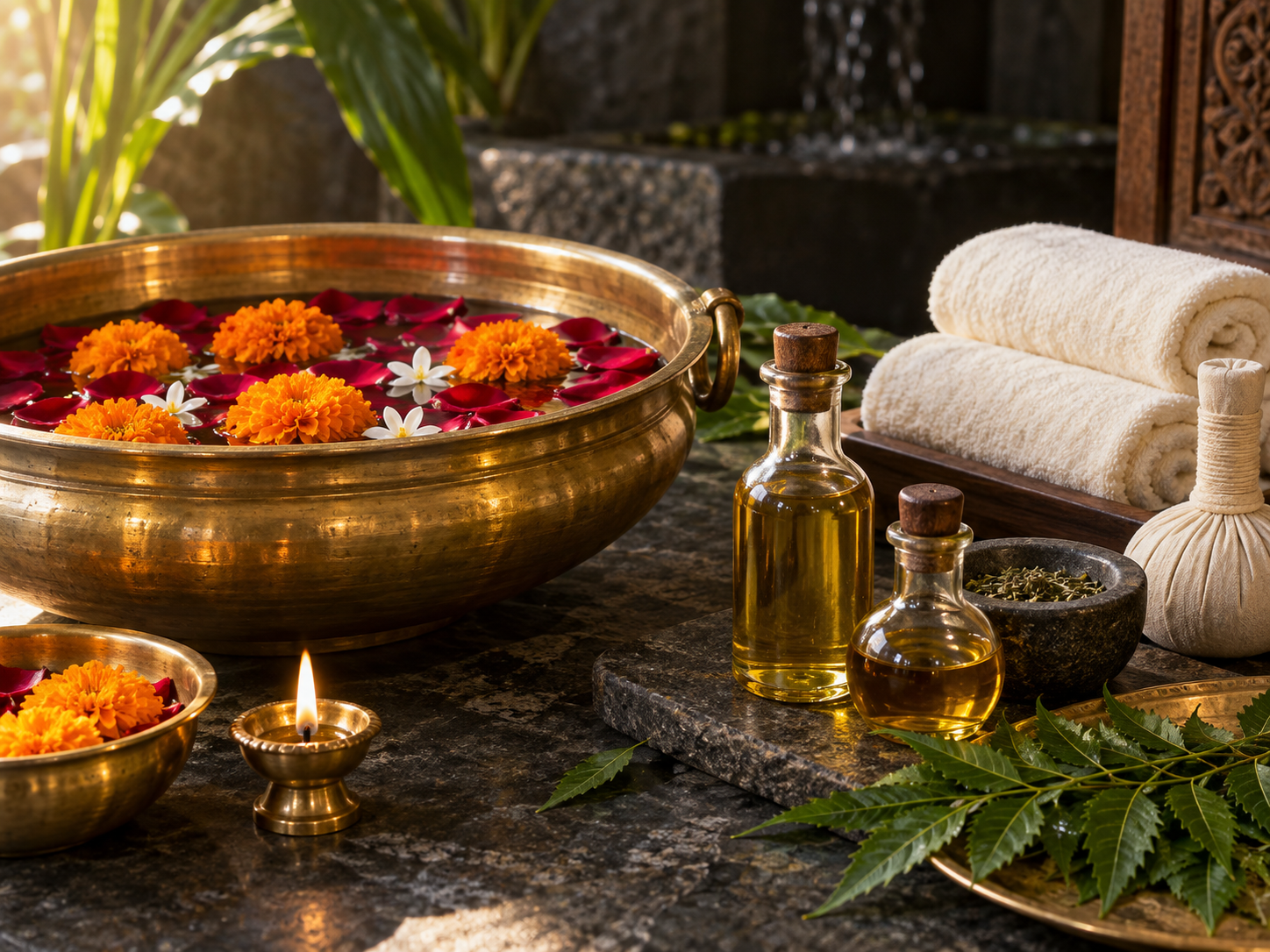 Ayurveda massage oils and herbs